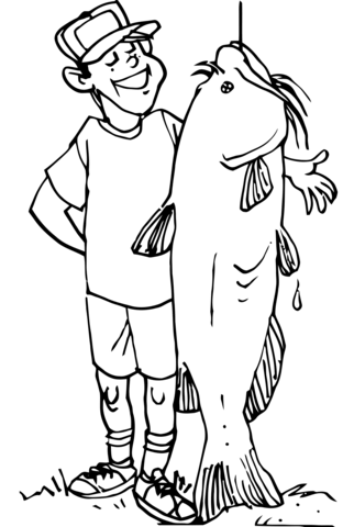 Proud Young Fisherman Coloring Page